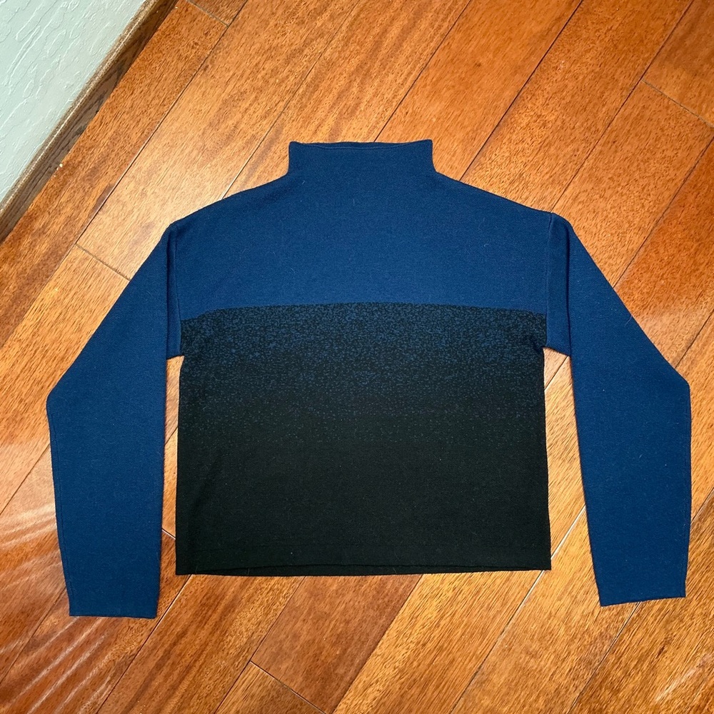 Margaret O’Leary Navy Gradient Colorblock Merino Wool Mock Neck Sweater Small